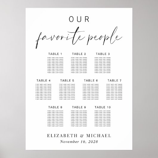 Nos personnes préférées 10 Table Mariage Tableau d (Devant)