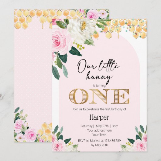 Nos Petites Filles Hunny Bee 1er Invitation Annive (Devant / Derrière)
