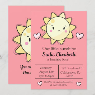 Nos Petites Filles Soleil Rose Invitation Annivers