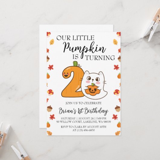 nos petites invitations d'anniversaire de citrouil (Devant/Arrière en situation)