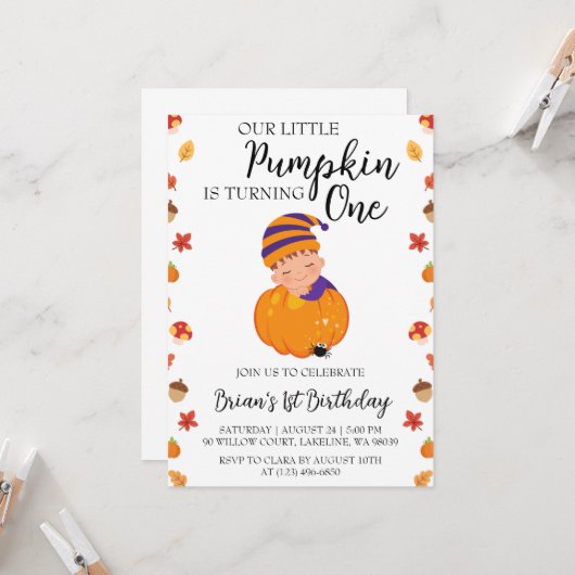 nos petites invitations d'anniversaire de citrouil (Devant/Arrière en situation)