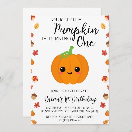 nos petites invitations d'anniversaire de citrouil (Devant / Derrière)