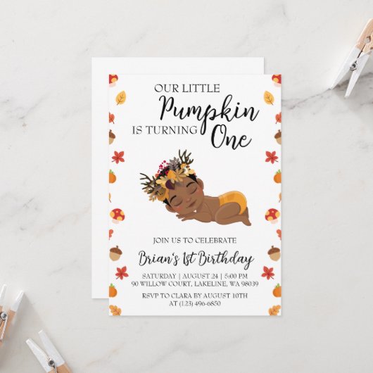 nos petites invitations d'anniversaire de citrouil (Devant/Arrière en situation)