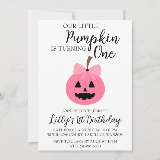 nos petites invitations d'anniversaire de citrouil (Devant)