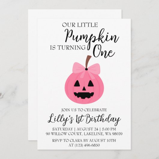 nos petites invitations d'anniversaire de citrouil (Devant / Derrière)