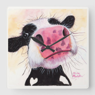 Nosey Cow ' Betty Blueberry ' door Shirley MacArth Vierkante Klok