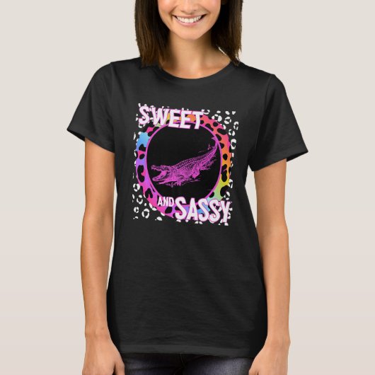 Nostalgia Rainbow Leopard Print Cute Alligator 90s T-shirt (Voorkant)