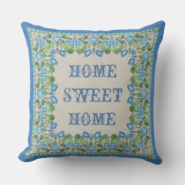 Nostalgic Blue Morning Glory Pillow of Cushion Kussen (Voorkant)