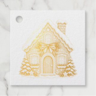 Nostalgic Gingerbread House with Red Christmas Bow Bedankjes Labels