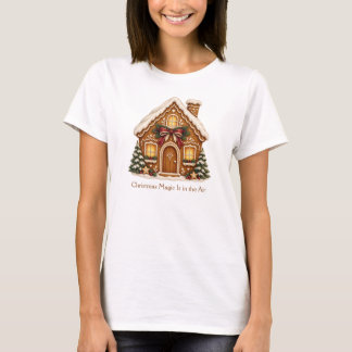 Nostalgic Gingerbread House with Red Christmas Bow T-shirt