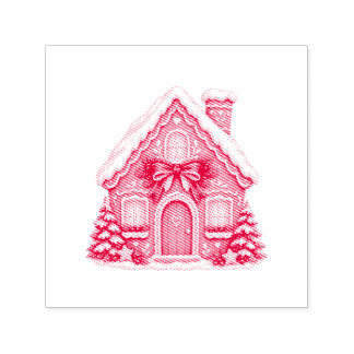 Nostalgic Gingerbread House with Red Christmas Bow Zelfinktende Stempel