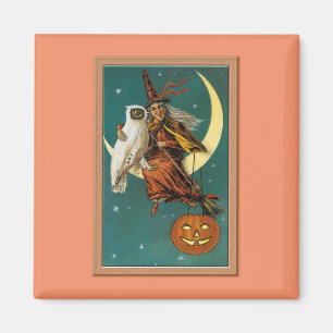 Nostalgic Happy Halloween Witch & Owl Magneet