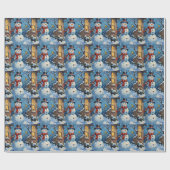 Nostalgic Happy Snowman with Bluebird Winter Scene Cadeaupapier (Vlak)