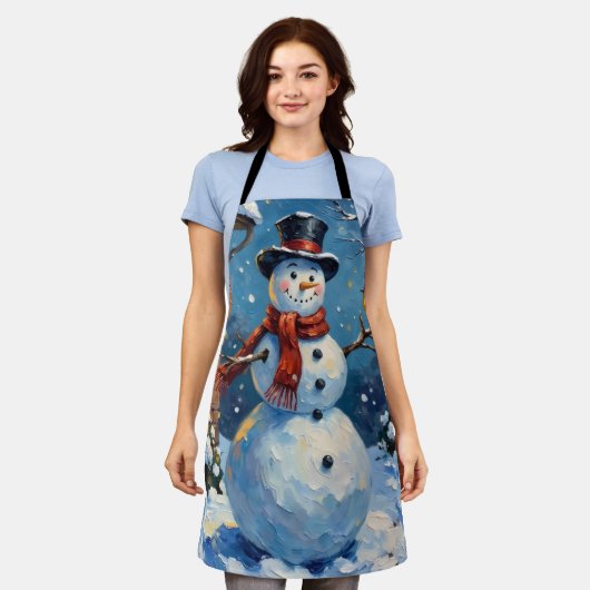 Nostalgic Happy Snowman with Bluebird Winter Scene Schort (Gedragen)