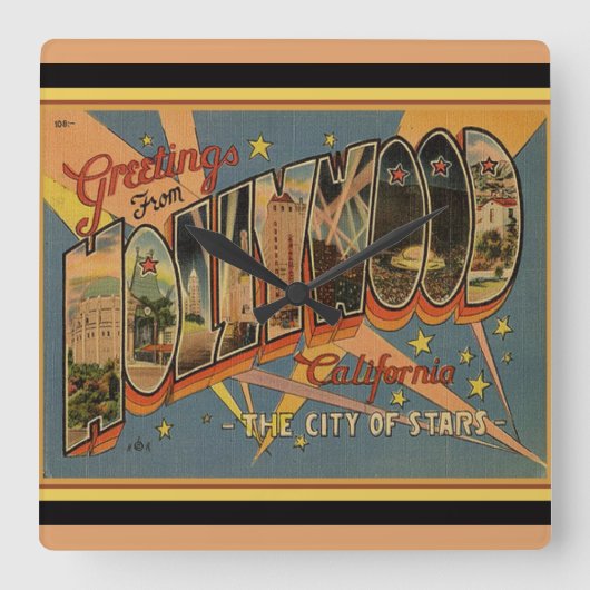 Nostalgic Hollywood Vierkante Klok (Voorkant)