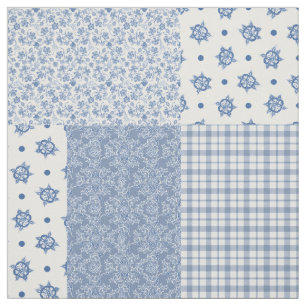 Nostalgic Indigo Blue Faux Patchwork Fabric Stof