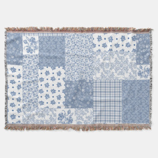 Nostalgic Indigo Faux Patchwork Throw Blanket Deken