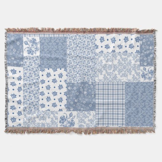 Nostalgic Indigo Faux Patchwork Throw Blanket Deken (Voorkant)