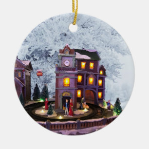 Nostalgic Old Fashioned House against Snow Scene Keramisch Ornament