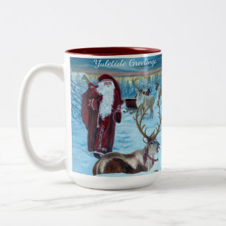 Nostalgic Painted Santa and Reindeer 15 oz. Mug Tweekleurige Koffiemok