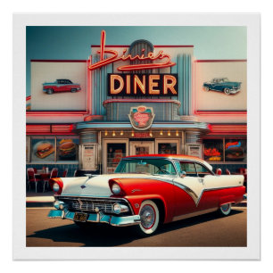 Nostalgie Chevy en Diner Perfect Poster