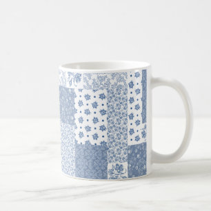 Nostalgique Indigo Faux Patchwork Café Mug