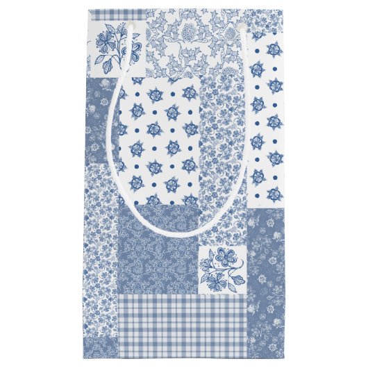 Nostalgique Indigo Faux Patchwork Petit sac cadeau (Devant)