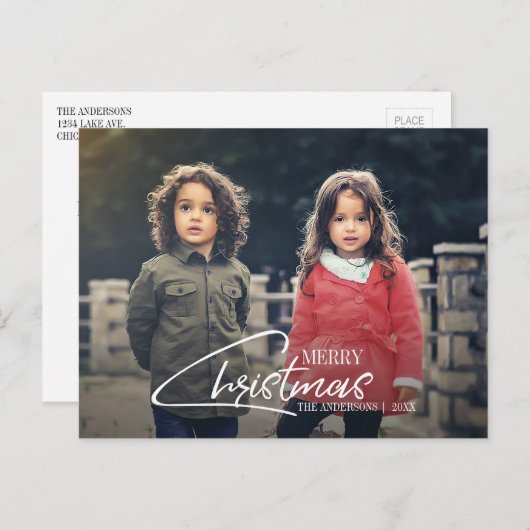 Nostalgique Noël Script Holiday Photo Carte postal (Devant / Derrière)