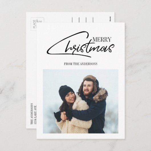 Nostalgique Noël Script Holiday Photo Carte postal (Devant / Derrière)