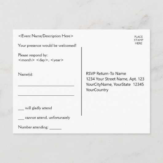 Nostalgique "R.S.V.P." Carte postale (Dos)