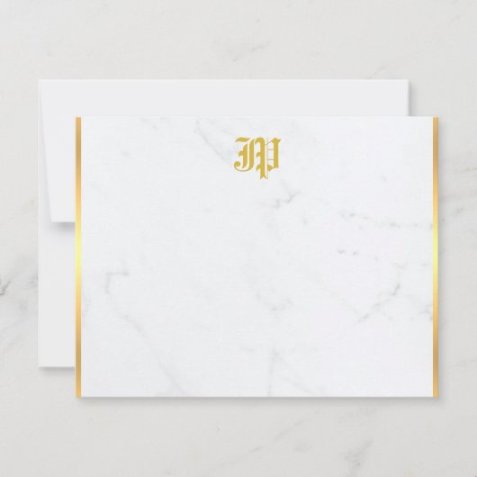 Nostalgisch Calligrafisch Goud Monogram Marmer Notitiekaartje (Voorkant)