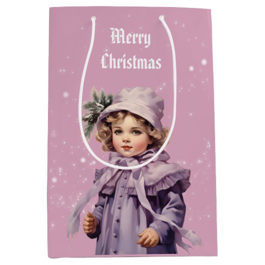 Nostalgisch en paarse perfect meisje Vrolijk Kerst Medium Cadeauzakje (Voorkant)