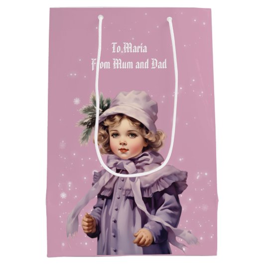Nostalgisch en paarse perfect meisje Vrolijk Kerst Medium Cadeauzakje (Achterkant)