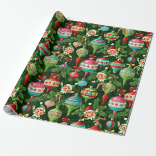 Nostalgisch Kerstmis: Elfen & Versieringen Cadeaupapier