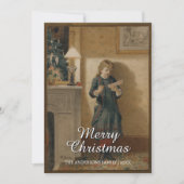 Nostalgisch kind met kerstgroet feestdagenkaart (Voorkant)