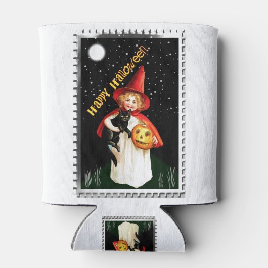 Nostalgisch klein meisje, Jack-o’-lantaarn en kat Blikjeskoeler (Achterkant)