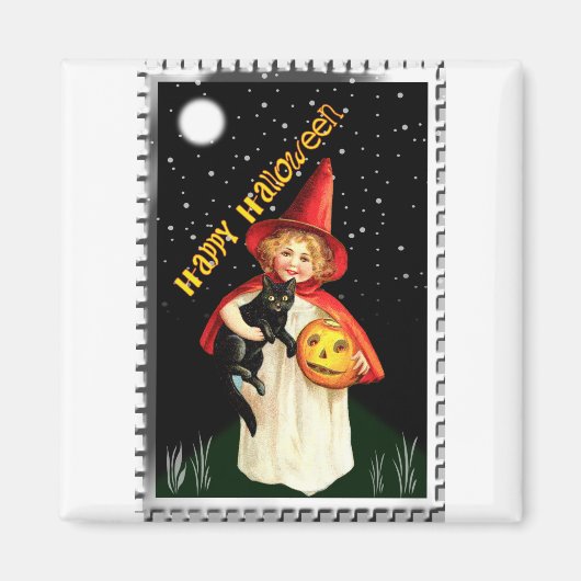 Nostalgisch klein meisje, Jack-o’-lantaarn en kat Magneet (Voorkant)