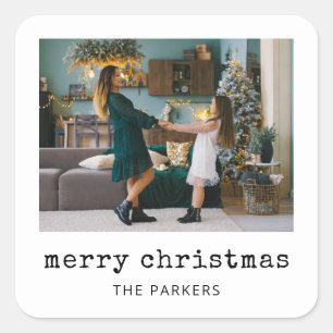 Nostalgisch lettertype Gezellige kerstfamiliefot Vierkante Sticker
