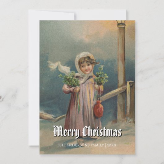 Nostalgisch  meisje van Lantern Scene Feestdagenkaart (Voorkant)