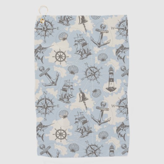 Nostalgisch nautisch blauw patroon golfhanddoek (Voorkant)