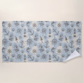 Nostalgisch nautisch blauw patroon strandlaken (Voorkant)