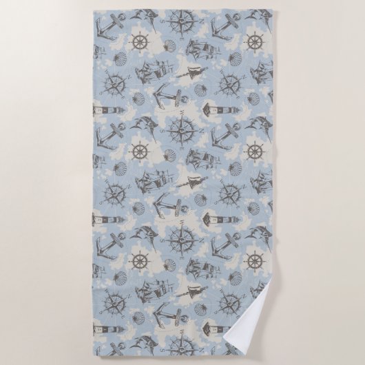 Nostalgisch nautisch blauw patroon strandlaken (Voorkant)