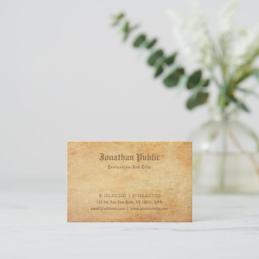 Nostalgisch oud papier look professionele luxe pla visitekaartje (Staand voorkant)