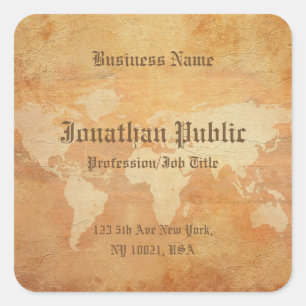 Nostalgisch oud papier look Wereldkaart Elegant Vierkante Sticker