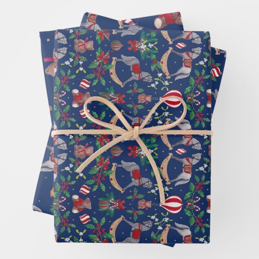 Nostalgisch Rocking Horse en Teddy Bear Inpakpapier Vel (In situ)