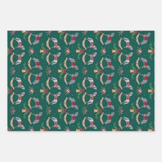 Nostalgisch Rocking Horse met Holly Fire Branches Inpakpapier Vel (Voorkant 3)