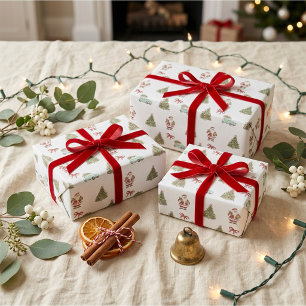 Nostalgisch Waterverf Vintage Kerstman Kerstboom Cadeaupapier