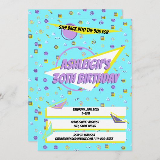 Nostalgische 90s Pattern Throwback Birthday Party Kaart (Voorkant / Achterkant)