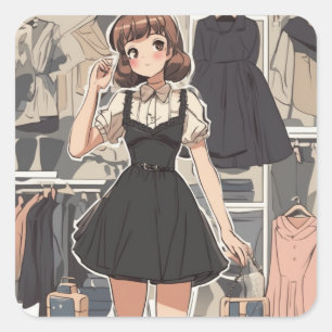 Nostalgische anime Little Black Dress Decal - Arti Vierkante Sticker
