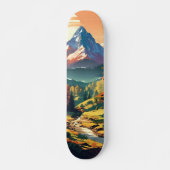 Nostalgische anime-stijl bergscène skateboard (Voorkant)